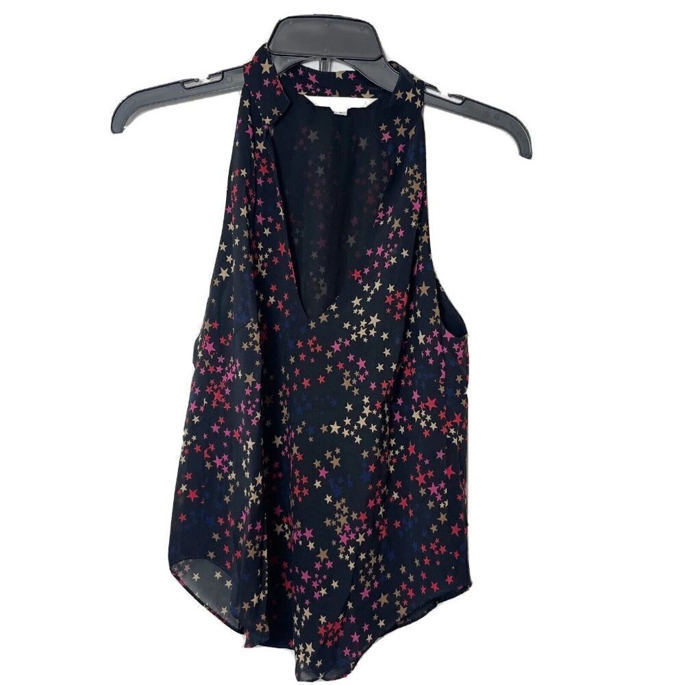 Trina Turk Womens Sleeveless V-Neck Star Print Tunic Tank Top Black Sz 2 Relaxed